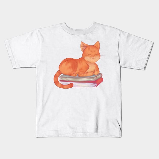 Cat Sleeping on Books Kids T-Shirt by SakuraDragon